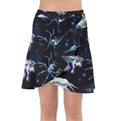 Colorful Abstract Pattern Consisting Glowing Lights Luminescent Images Marine Plankton Dark Backgrou Wrap Front Skirt by Pakemis