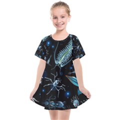 Colorful Abstract Pattern Consisting Glowing Lights Luminescent Images Marine Plankton Dark Backgrou Kids  Smock Dress by Pakemis