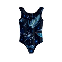 Colorful Abstract Pattern Consisting Glowing Lights Luminescent Images Marine Plankton Dark Backgrou Kids  Frill Swimsuit