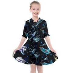 Colorful Abstract Pattern Consisting Glowing Lights Luminescent Images Marine Plankton Dark Backgrou Kids  All Frills Chiffon Dress by Pakemis