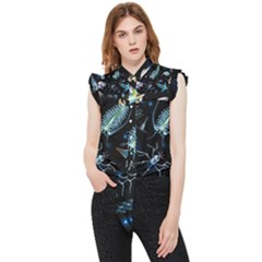 Colorful Abstract Pattern Consisting Glowing Lights Luminescent Images Marine Plankton Dark Backgrou Frill Detail Shirt by Pakemis