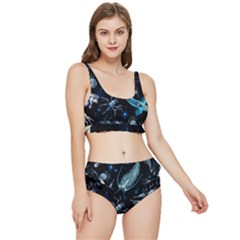 Colorful Abstract Pattern Consisting Glowing Lights Luminescent Images Marine Plankton Dark Backgrou Frilly Bikini Set by Pakemis