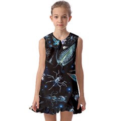 Colorful Abstract Pattern Consisting Glowing Lights Luminescent Images Marine Plankton Dark Backgrou Kids  Pilgrim Collar Ruffle Hem Dress