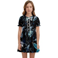 Colorful Abstract Pattern Consisting Glowing Lights Luminescent Images Marine Plankton Dark Backgrou Kids  Sweet Collar Dress by Pakemis