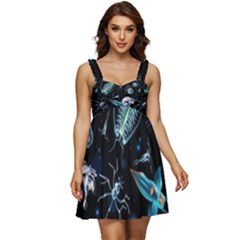 Colorful Abstract Pattern Consisting Glowing Lights Luminescent Images Marine Plankton Dark Backgrou Ruffle Strap Babydoll Chiffon Dress