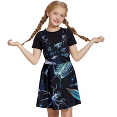 Colorful Abstract Pattern Consisting Glowing Lights Luminescent Images Marine Plankton Dark Backgrou Kids  Apron Dress by Pakemis