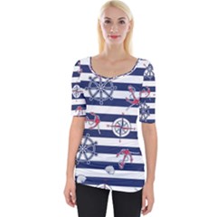 Seamless Marine Pattern Wide Neckline Tee