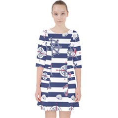 Seamless Marine Pattern Quarter Sleeve Pocket Dress by Pakemis