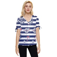 Seamless Marine Pattern Bow Sleeve Button Up Top