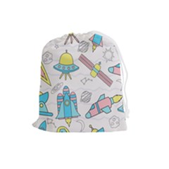 Cute-seamless-pattern-with-space Drawstring Pouch (large) by Pakemis