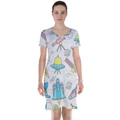 Cute-seamless-pattern-with-space Short Sleeve Nightdress by Pakemis