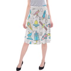 Cute-seamless-pattern-with-space Midi Beach Skirt by Pakemis