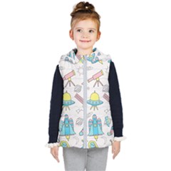 Cute-seamless-pattern-with-space Kids  Hooded Puffer Vest by Pakemis