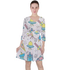 Cute-seamless-pattern-with-space Quarter Sleeve Ruffle Waist Dress by Pakemis