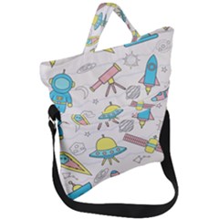 Cute-seamless-pattern-with-space Fold Over Handle Tote Bag by Pakemis