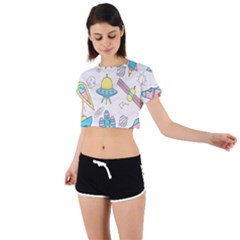 Cute-seamless-pattern-with-space Tie Back Short Sleeve Crop Tee by Pakemis