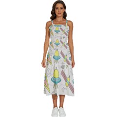 Cute-seamless-pattern-with-space Sleeveless Shoulder Straps Boho Dress