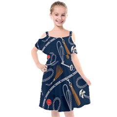 Chains-seamless-pattern Kids  Cut Out Shoulders Chiffon Dress by Pakemis