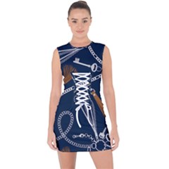 Chains-seamless-pattern Lace Up Front Bodycon Dress