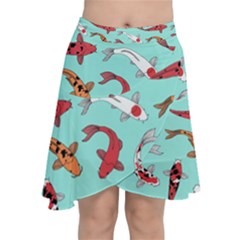 Pattern-with-koi-fishes Chiffon Wrap Front Skirt by Pakemis