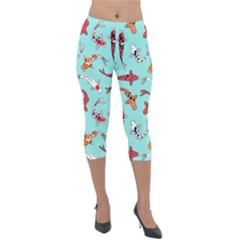 Pattern-with-koi-fishes Lightweight Velour Capri Leggings  by Pakemis