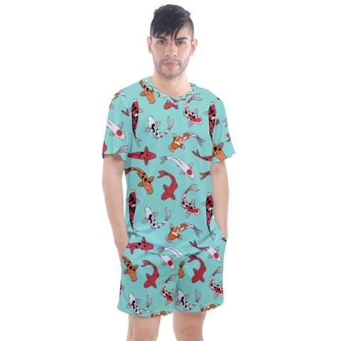 Pattern-with-koi-fishes Men s Mesh Tee And Shorts Set by Pakemis