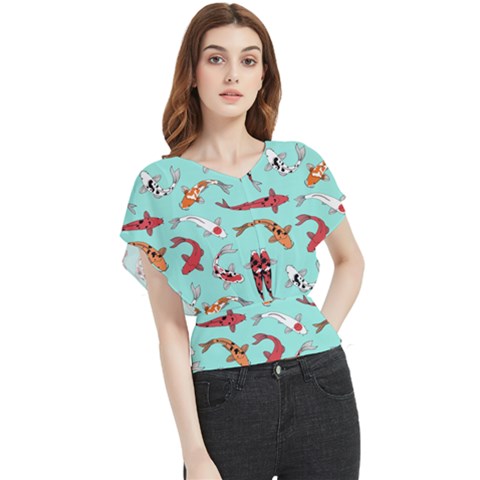 Pattern-with-koi-fishes Butterfly Chiffon Blouse by Pakemis