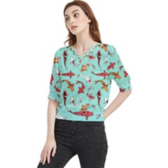 Pattern-with-koi-fishes Quarter Sleeve Blouse