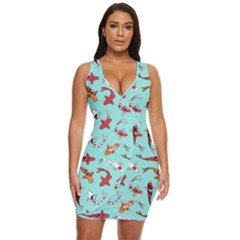 Pattern-with-koi-fishes Draped Bodycon Dress by Pakemis