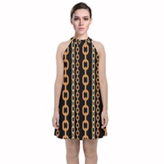 Gold-chain-jewelry-seamless-pattern Velvet Halter Neckline Dress  by Pakemis