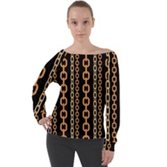 Gold-chain-jewelry-seamless-pattern Off Shoulder Long Sleeve Velour Top by Pakemis