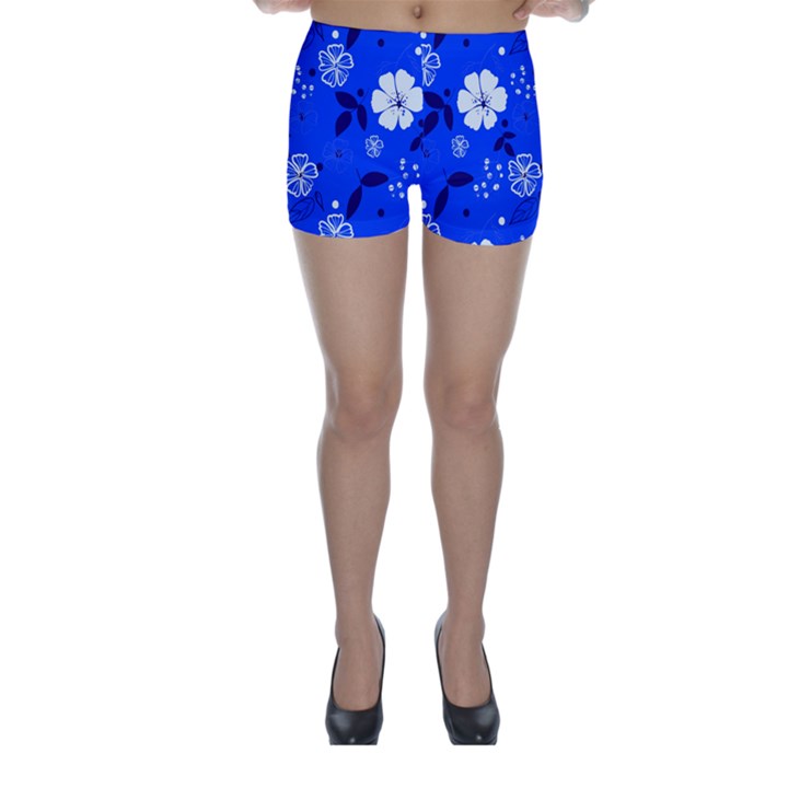 Blooming-seamless-pattern-blue-colors Skinny Shorts