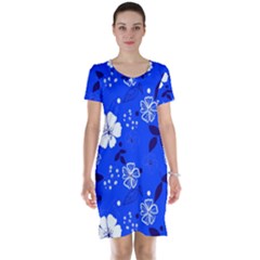 Blooming-seamless-pattern-blue-colors Short Sleeve Nightdress by Pakemis