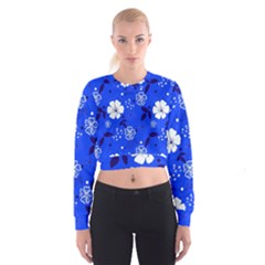 Blooming-seamless-pattern-blue-colors Cropped Sweatshirt