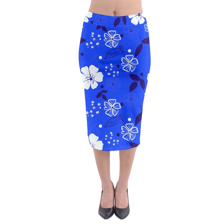 Blooming-seamless-pattern-blue-colors Midi Pencil Skirt