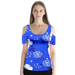 Blooming-seamless-pattern-blue-colors Butterfly Sleeve Cutout Tee 