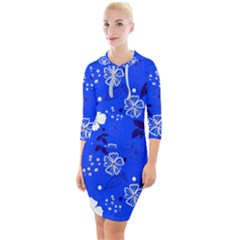 Blooming-seamless-pattern-blue-colors Quarter Sleeve Hood Bodycon Dress