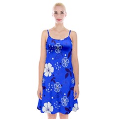 Blooming-seamless-pattern-blue-colors Spaghetti Strap Velvet Dress