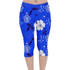 Blooming-seamless-pattern-blue-colors Velvet Capri Leggings  by Pakemis