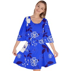 Blooming-seamless-pattern-blue-colors Velour Kimono Dress by Pakemis