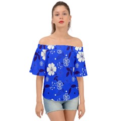 Blooming-seamless-pattern-blue-colors Off Shoulder Short Sleeve Top by Pakemis