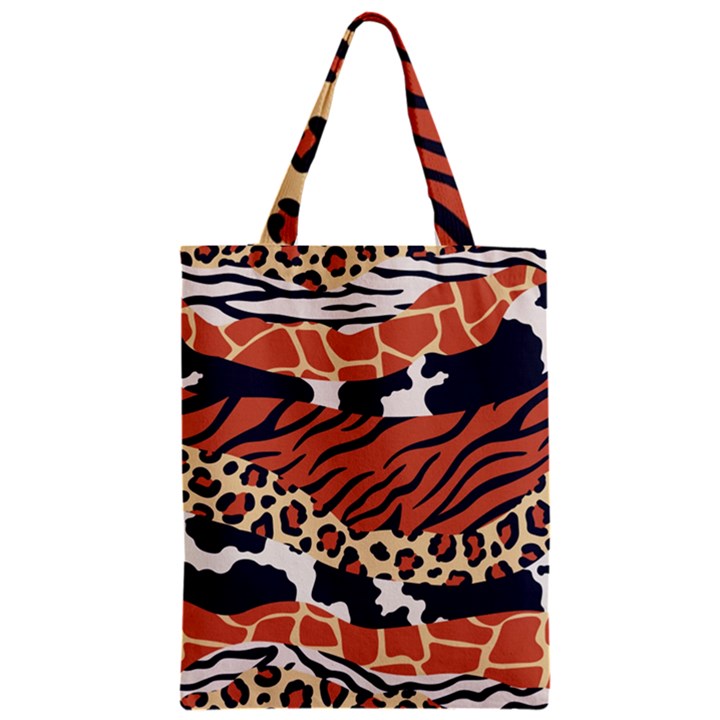 Mixed-animal-skin-print-safari-textures-mix-leopard-zebra-tiger-skins-patterns-luxury-animals-textur Zipper Classic Tote Bag