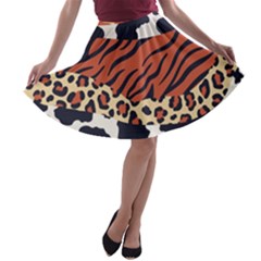 Mixed-animal-skin-print-safari-textures-mix-leopard-zebra-tiger-skins-patterns-luxury-animals-textur A-line Skater Skirt by Pakemis