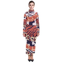 Mixed-animal-skin-print-safari-textures-mix-leopard-zebra-tiger-skins-patterns-luxury-animals-textur Turtleneck Maxi Dress by Pakemis