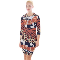 Mixed-animal-skin-print-safari-textures-mix-leopard-zebra-tiger-skins-patterns-luxury-animals-textur Quarter Sleeve Hood Bodycon Dress by Pakemis