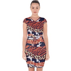 Mixed-animal-skin-print-safari-textures-mix-leopard-zebra-tiger-skins-patterns-luxury-animals-textur Capsleeve Drawstring Dress  by Pakemis