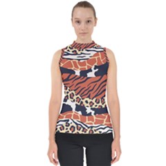 Mixed-animal-skin-print-safari-textures-mix-leopard-zebra-tiger-skins-patterns-luxury-animals-textur Mock Neck Shell Top by Pakemis