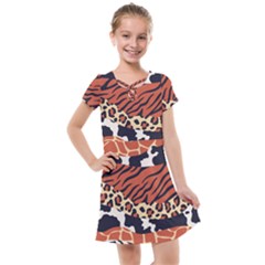 Mixed-animal-skin-print-safari-textures-mix-leopard-zebra-tiger-skins-patterns-luxury-animals-textur Kids  Cross Web Dress by Pakemis