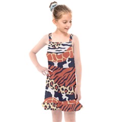 Mixed-animal-skin-print-safari-textures-mix-leopard-zebra-tiger-skins-patterns-luxury-animals-textur Kids  Overall Dress by Pakemis