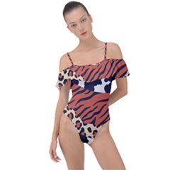 Mixed-animal-skin-print-safari-textures-mix-leopard-zebra-tiger-skins-patterns-luxury-animals-textur Frill Detail One Piece Swimsuit by Pakemis